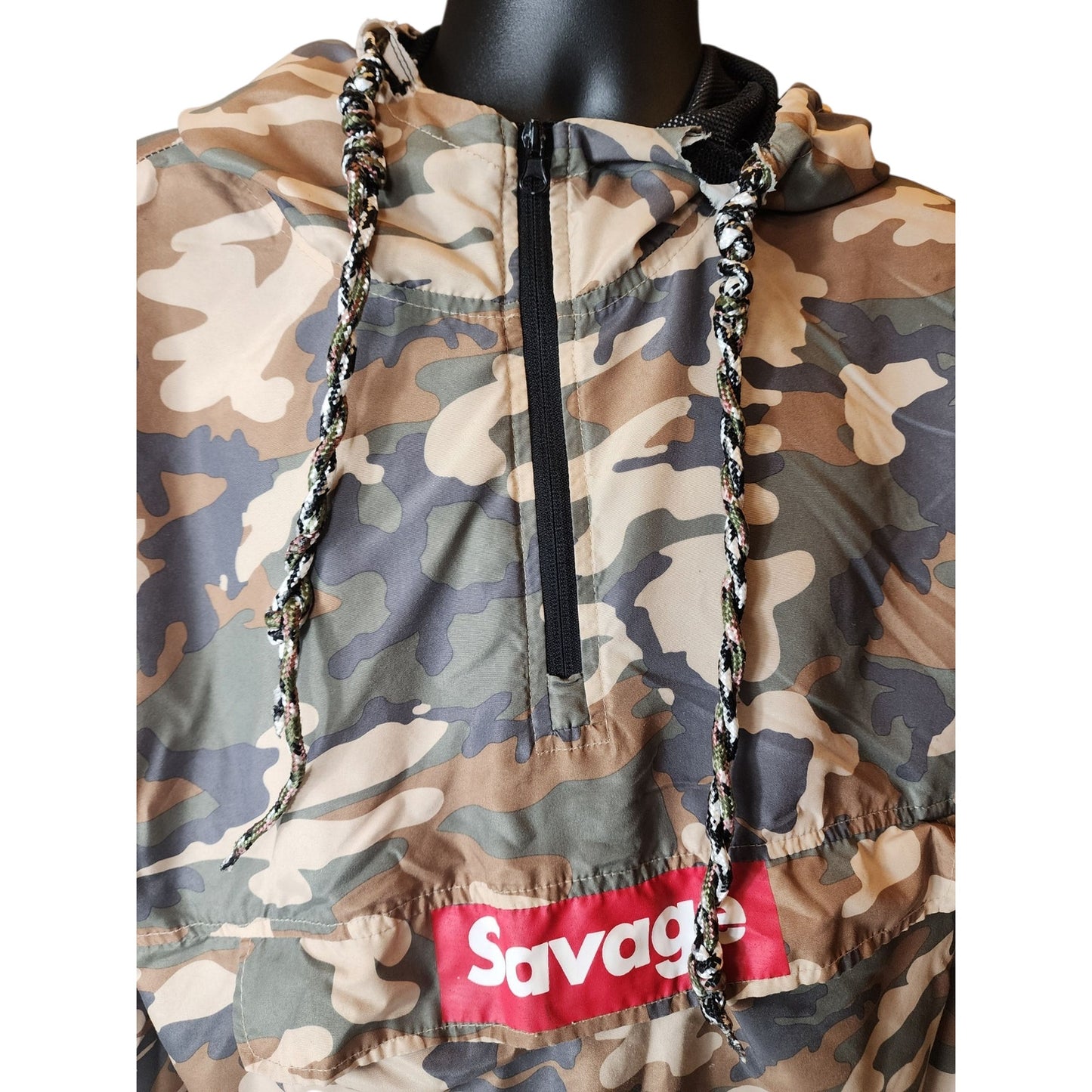 Carbon Savage Camo Pullover Windbreaker Hoodie Mens Large Womens XL Mesh Skater