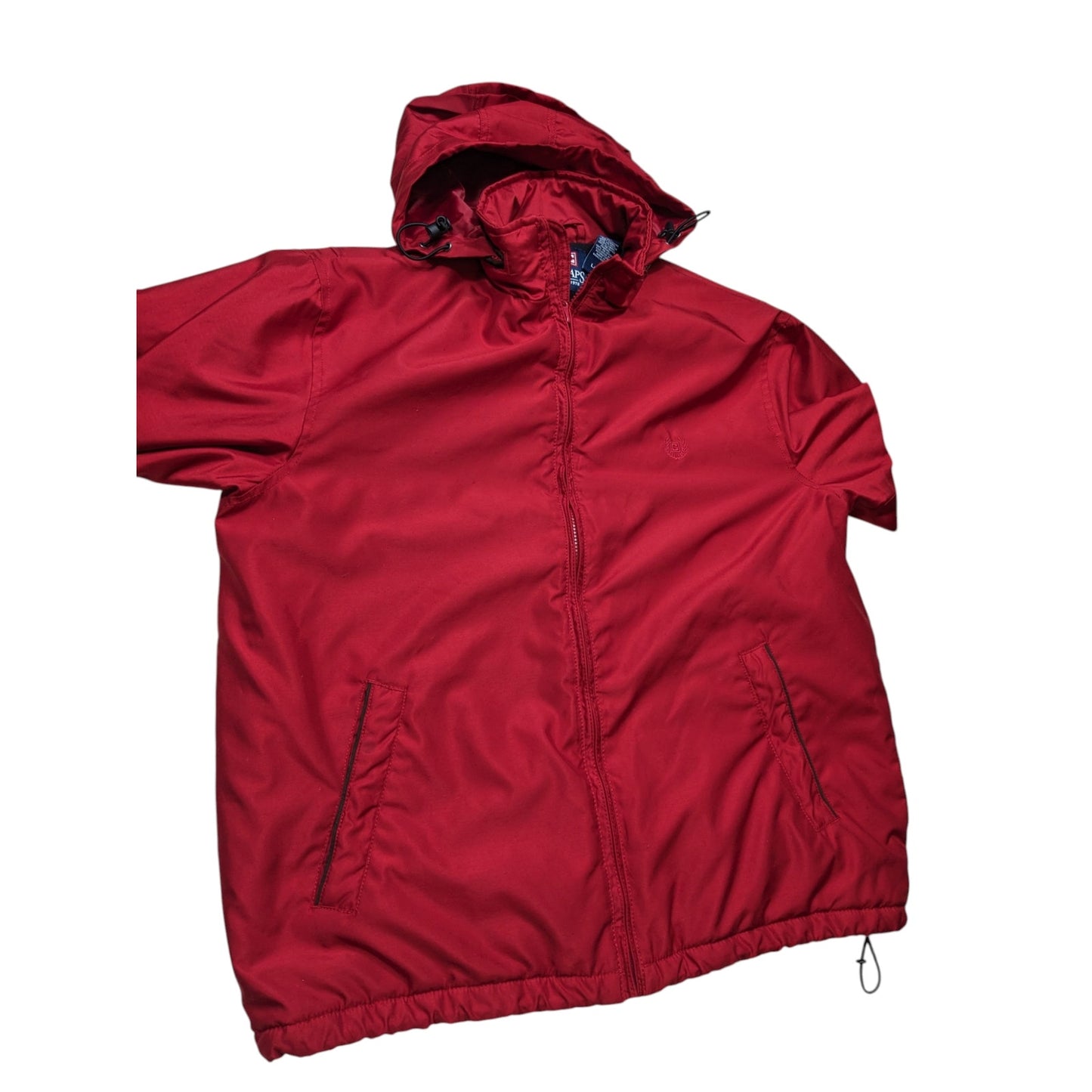 Chaps Jacket Mens Large Red Hooded Full Zip Fleece Lined Windbreaker Coat Hiking