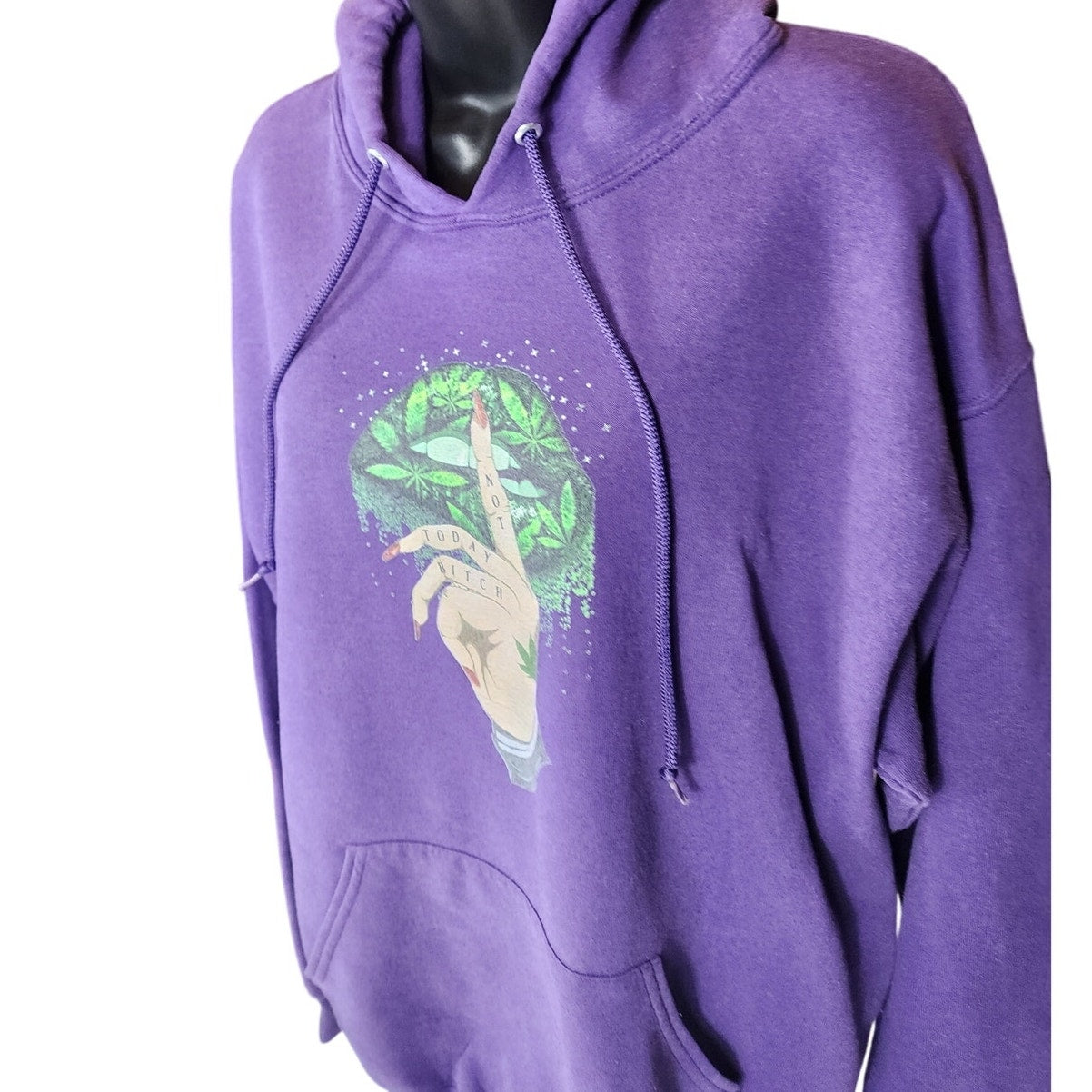 Jerzees Hoodie Women Large Graphic Lips Shh Finger Not Today Sweatshirt Y2K Rare