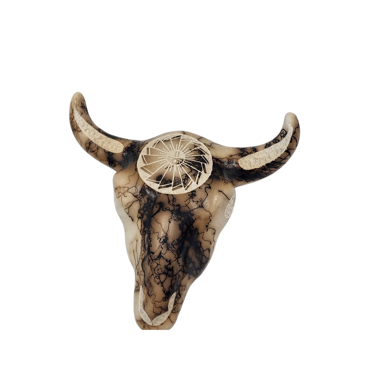 Native American Southwestern Style Pottery Buffalo Skull Signed T Vail Horsehair
