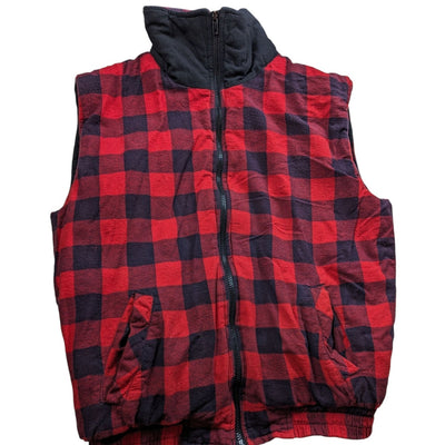GreatLand Vest Men Medium Buffalo Plaid Flannel Fleece Sleeveless Zip Lumberjack