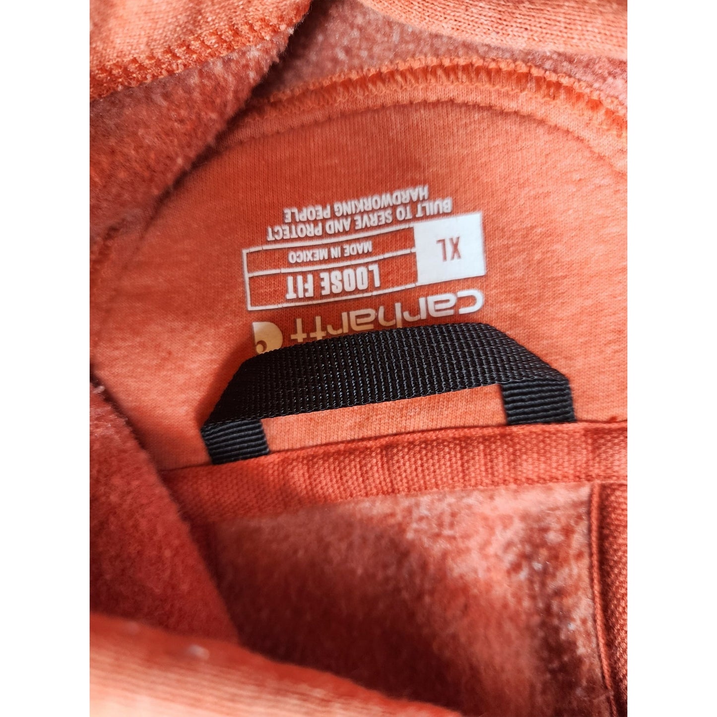 Carhartt Hoodie Mens XL Loose Fit Logo Sleeve Sweatshirt Rust Orange Pullover