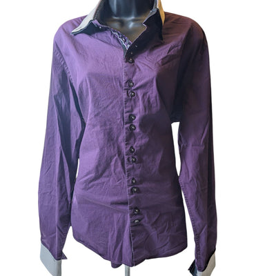 7Camicie Shirt Mens XL 17.5 44 Slim Fit Stretch Dress Purple Collar Button Up