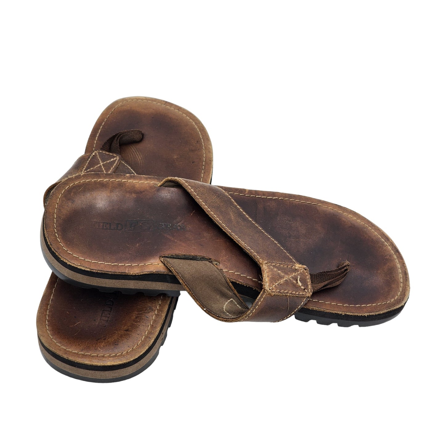 Field Gear Sandals Men 9 Brown Leather FlipFlop Outdoor Adventure Vacation Beach