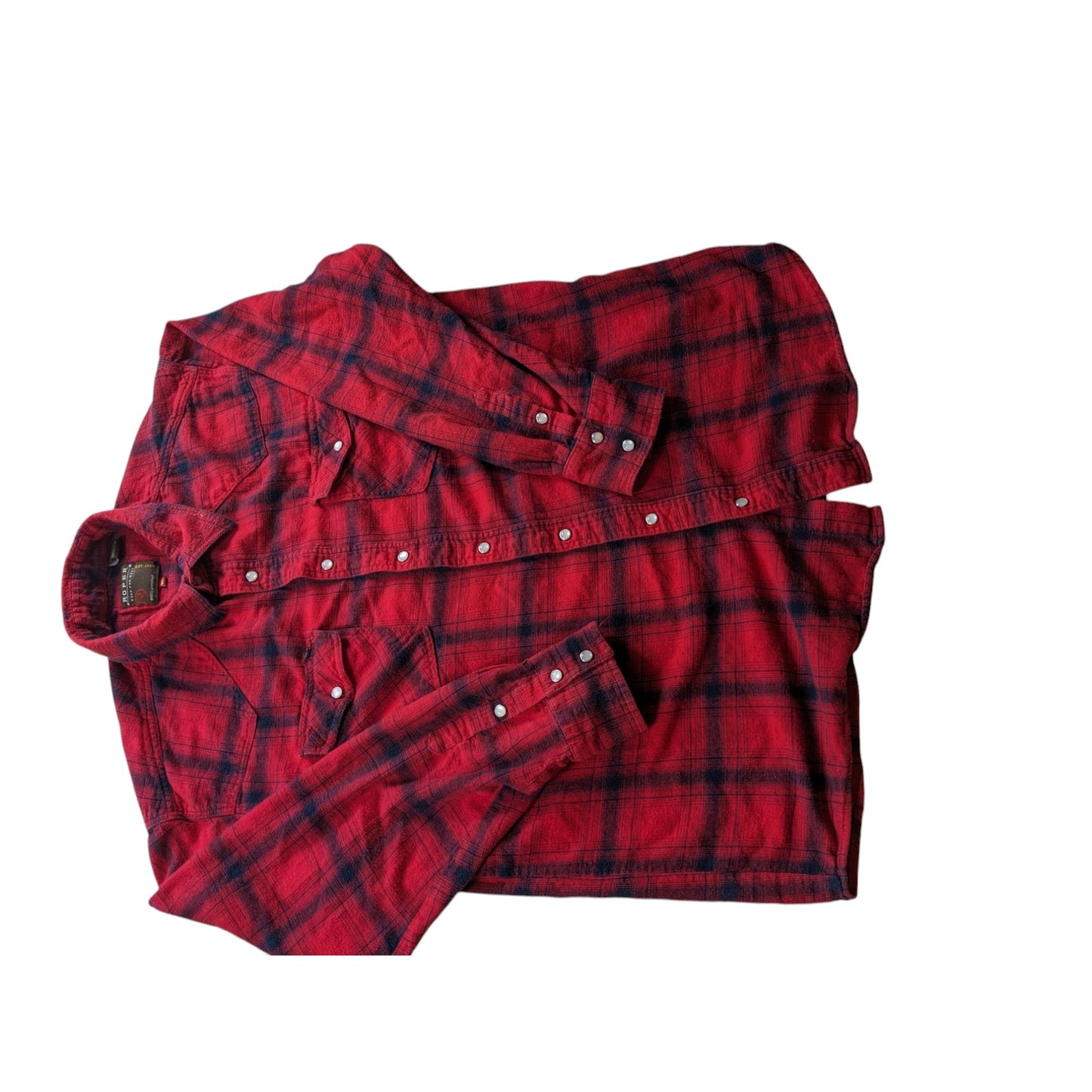 Roper Shirt Men XL Red Plaid Flannel Long Sleeve Western Snap Cowboy Rodeo Ranch
