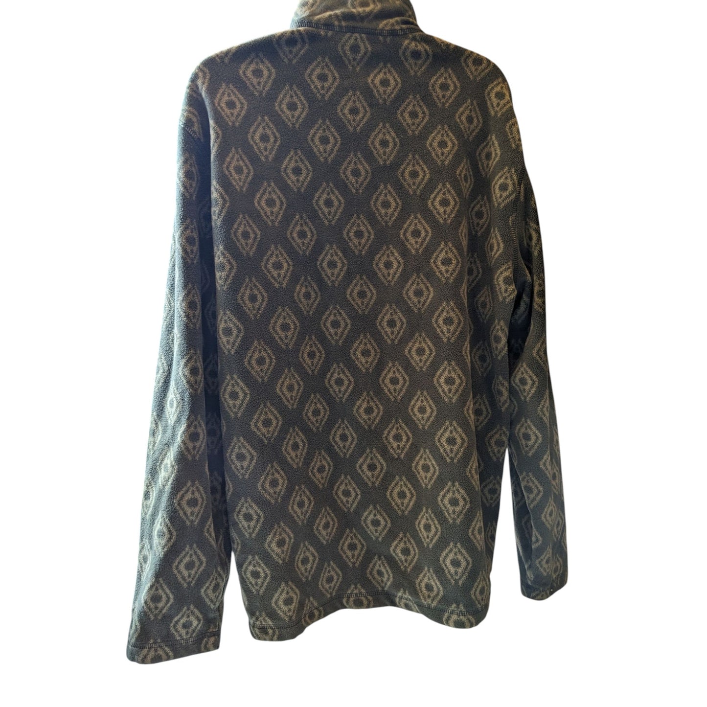 Eddie Bauer Men's Large Fleece Pullover Jacket Aztec Diamond Pattern Green