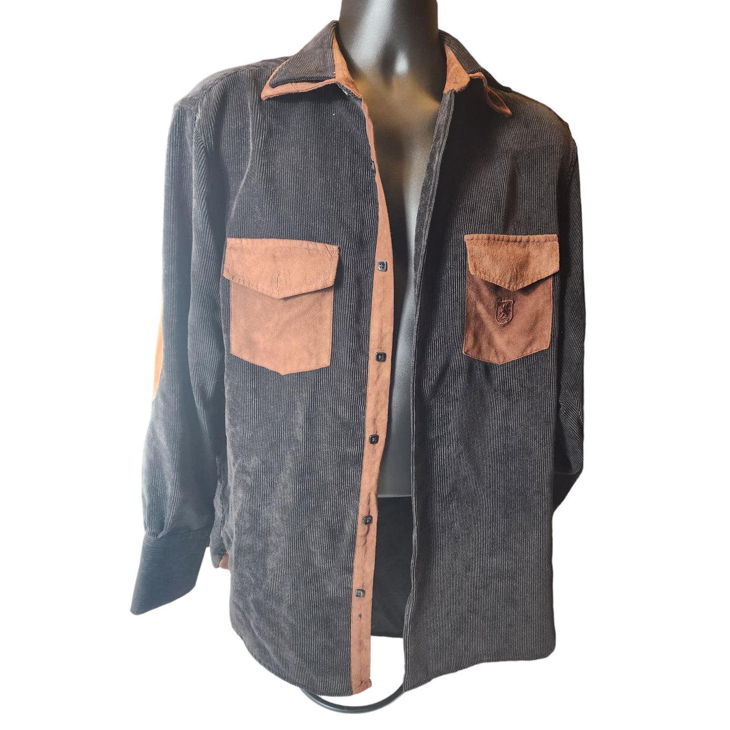 Stacy Adams Corduroy Button Up Shirt Men Medium Fashion Suede Pocket Long Sleeve