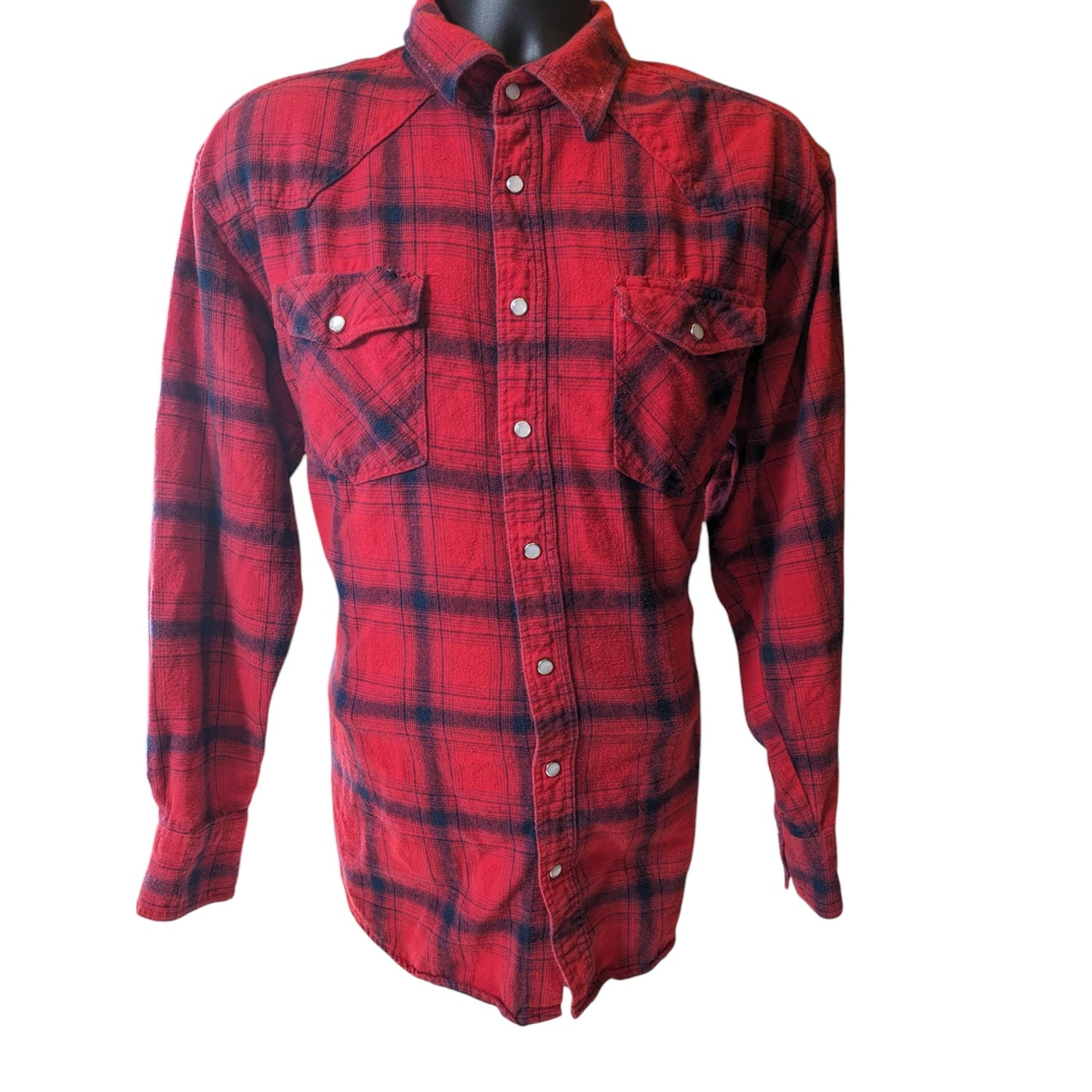 Roper Shirt Men XL Red Plaid Flannel Long Sleeve Western Snap Cowboy Rodeo Ranch