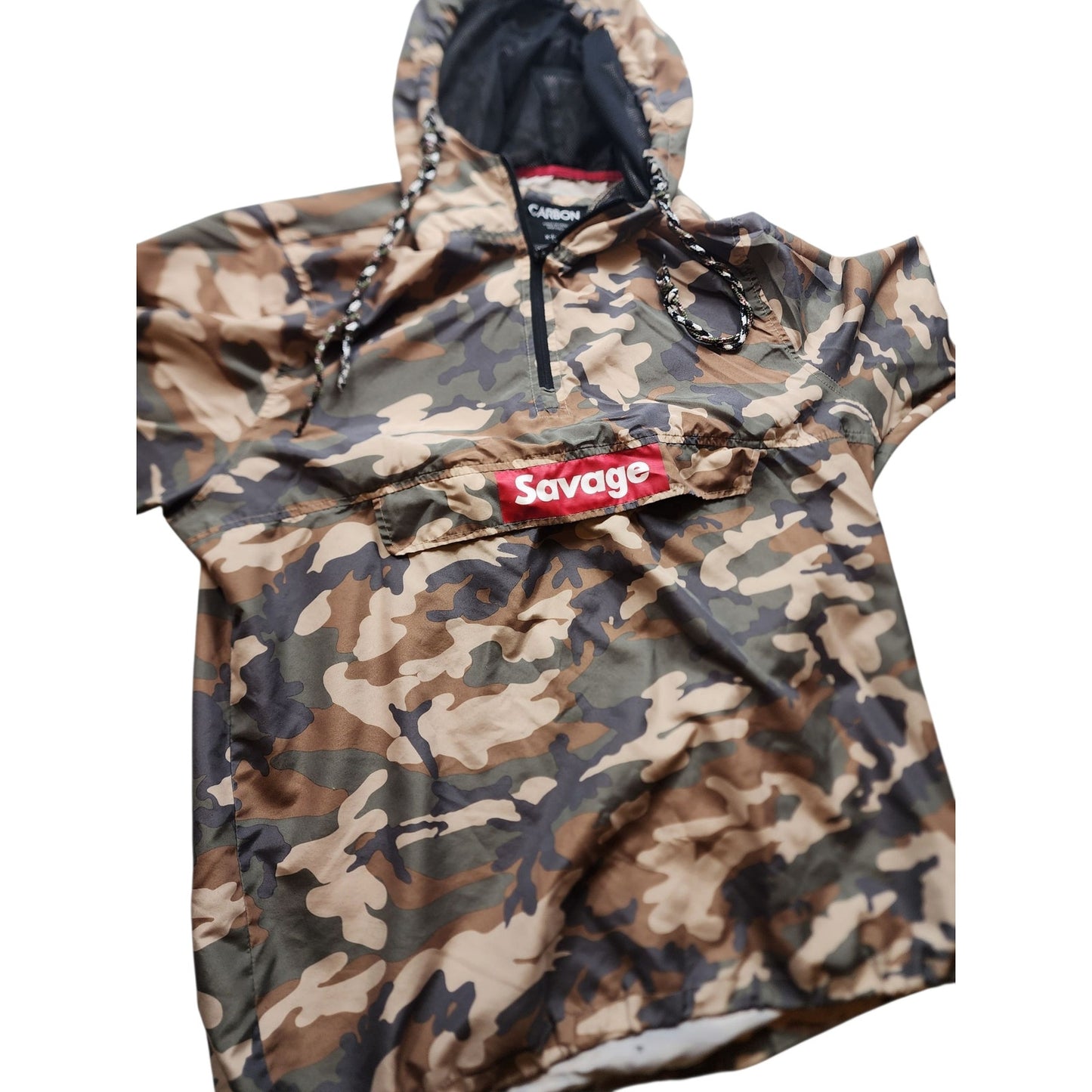 Carbon Savage Camo Pullover Windbreaker Hoodie Mens Large Womens XL Mesh Skater