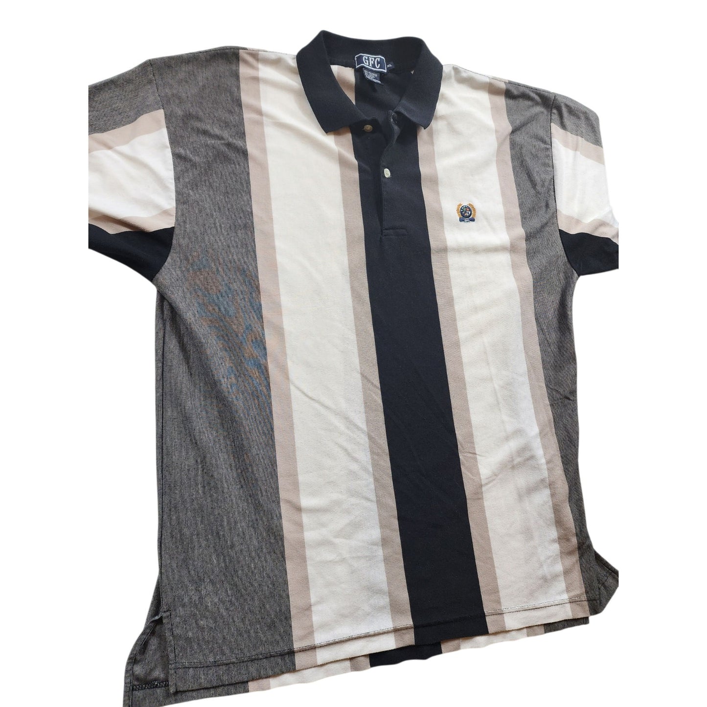 GFC Polo Shirt Mens XL Striped Crest Logo Short Sleeve Casual Golf Preppy 90s