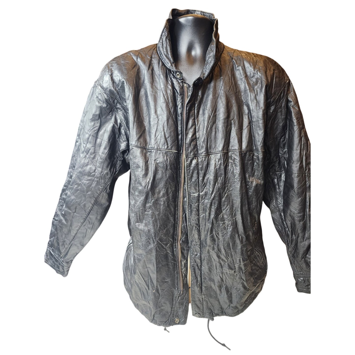 Petroff Leather Jacket Large 52 Zip Crinkle Bomber Vintage Moto Grunge 90s Y2K