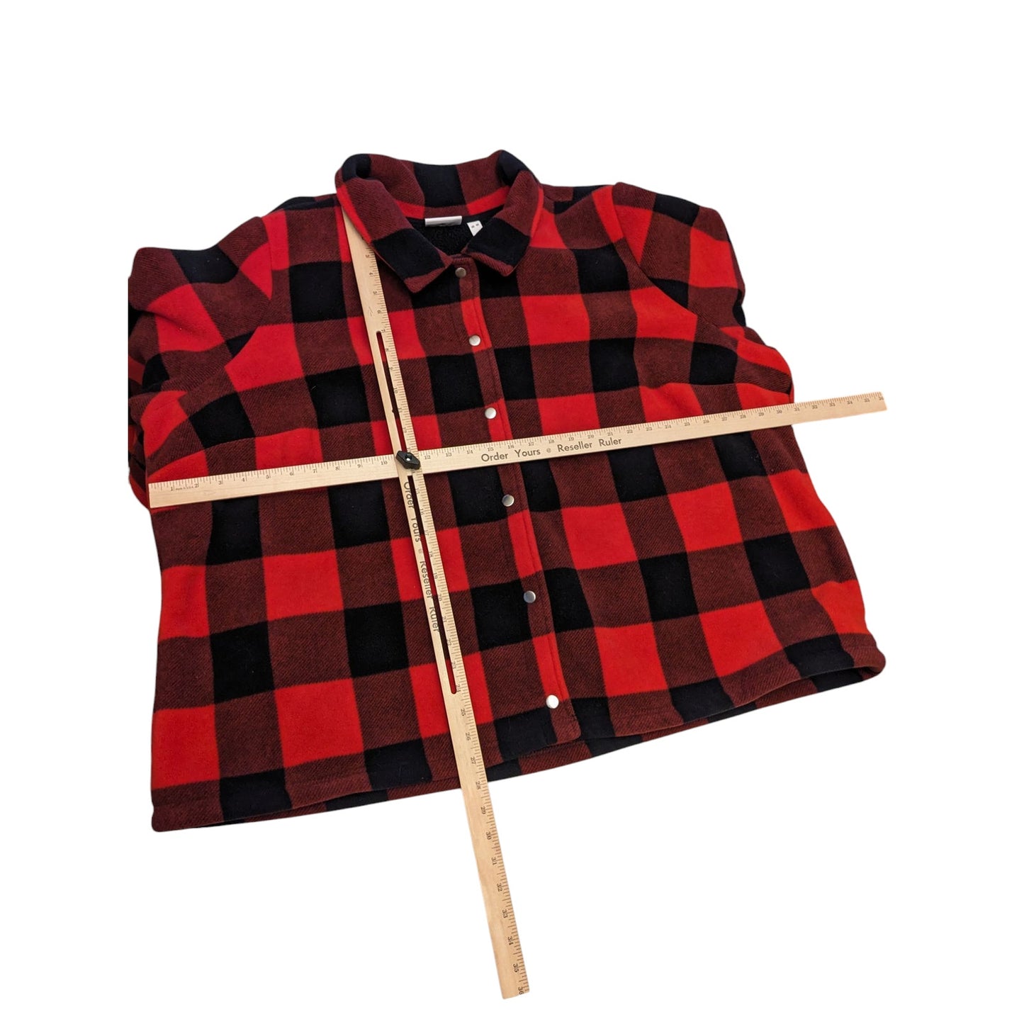 Denim & Co Sherpa Lined Buffalo Plaid Fleece Jacket Women 4X Red Black Button Up