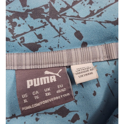 PUMA Golf Polo Shirt Mens XL Blue Abstract Leaf Print Short Sleeve Lightweight