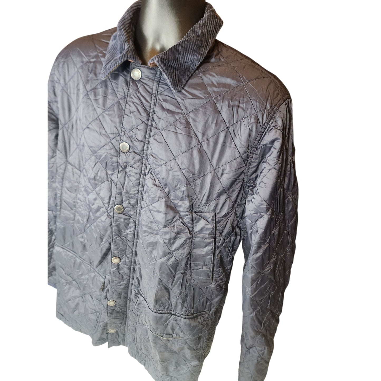 Barbour Jacket Mens Large Quilted Classic Tartan Snap Country Heritage British