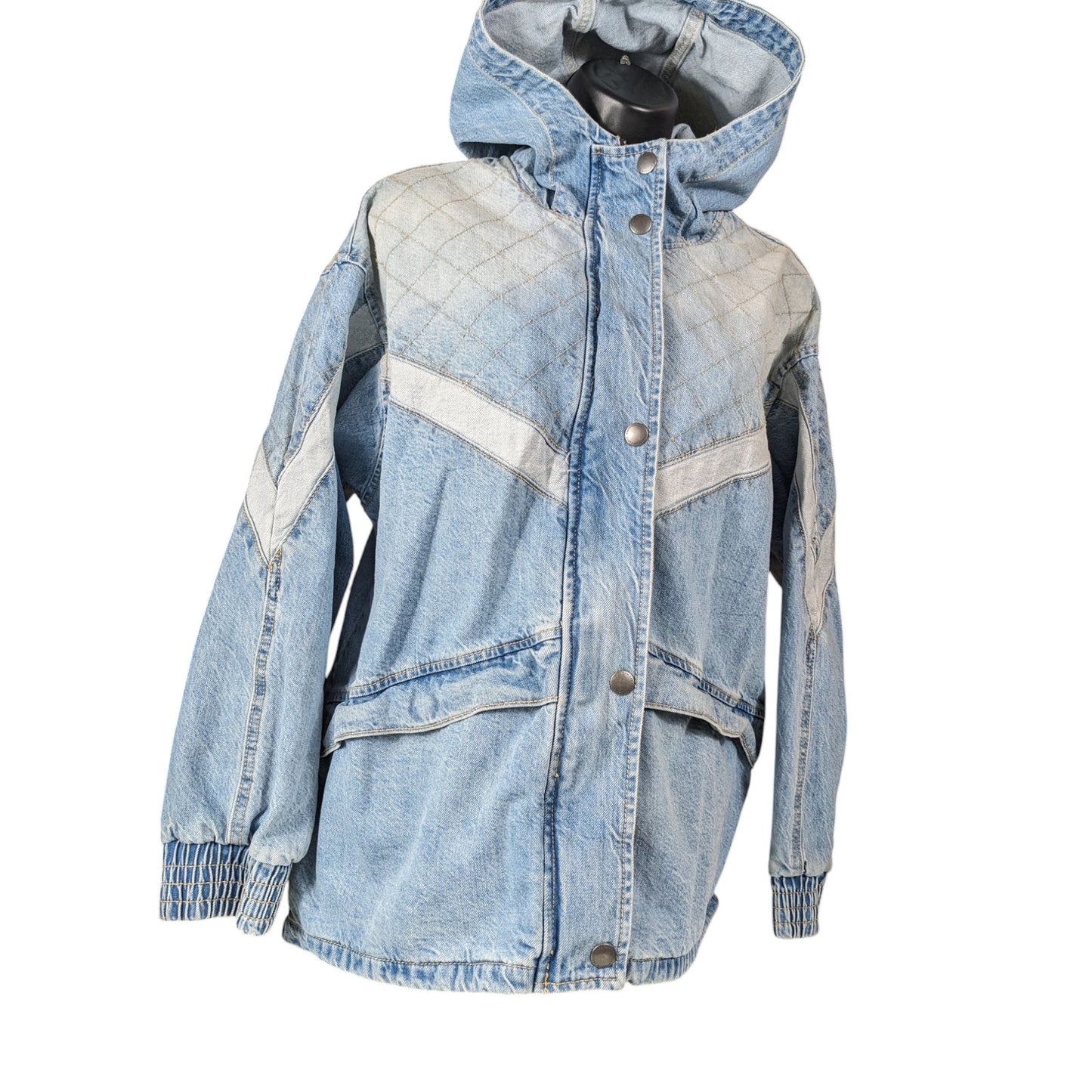Vintage American Eagle Outfitter Womens Medium Denim Hooded Jean Jacket Quilted