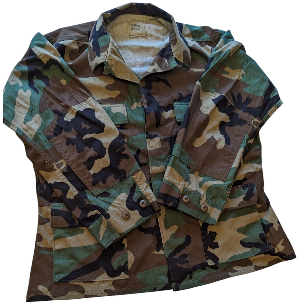 Woodland Camo Combat Shirt Jacket Mens Large Short Army Field Coat Tactical