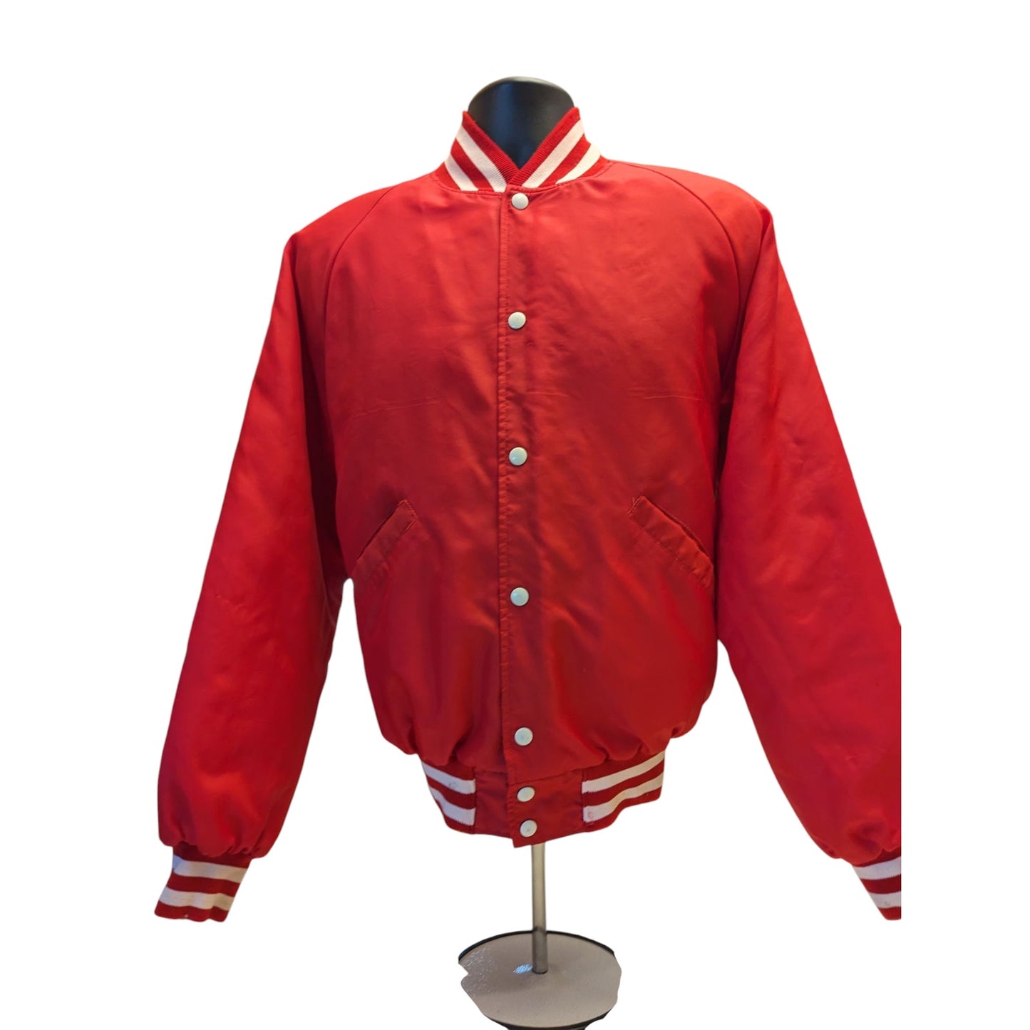 Vintage Butwin Red Satin Varsity Jacket Adult Large USA Snap Front Preppy