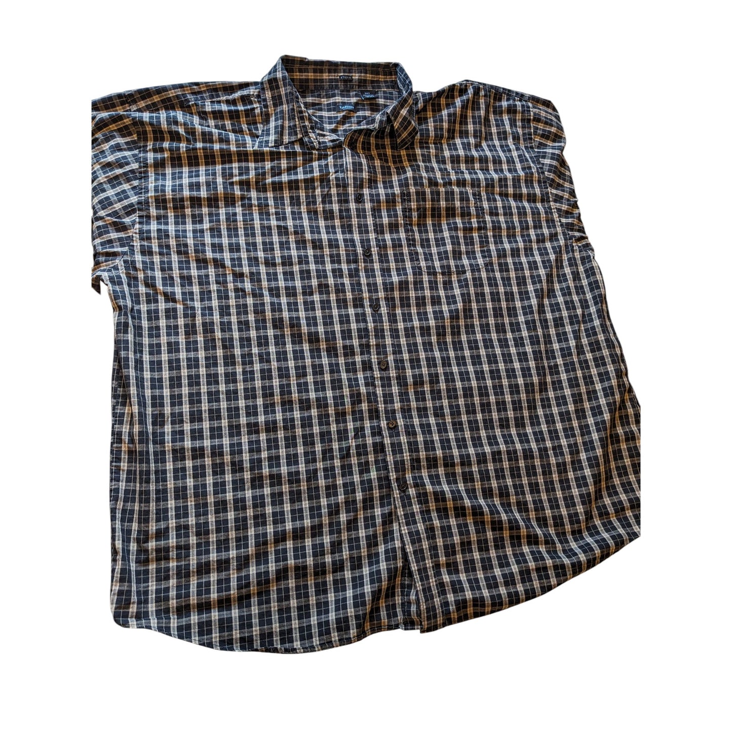 Van Heusen Studio Shirt Mens 3XLT Button Up Long Sleeve Cotton Plaid Blue Gray