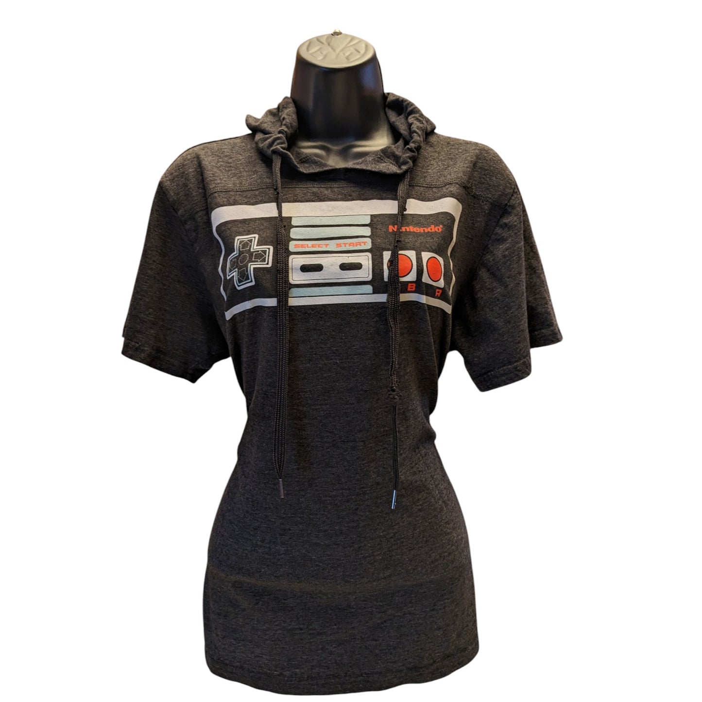 Nintendo NES Hooded T Shirt Women Large Mens Medium Gaming Graphic Tee Geek