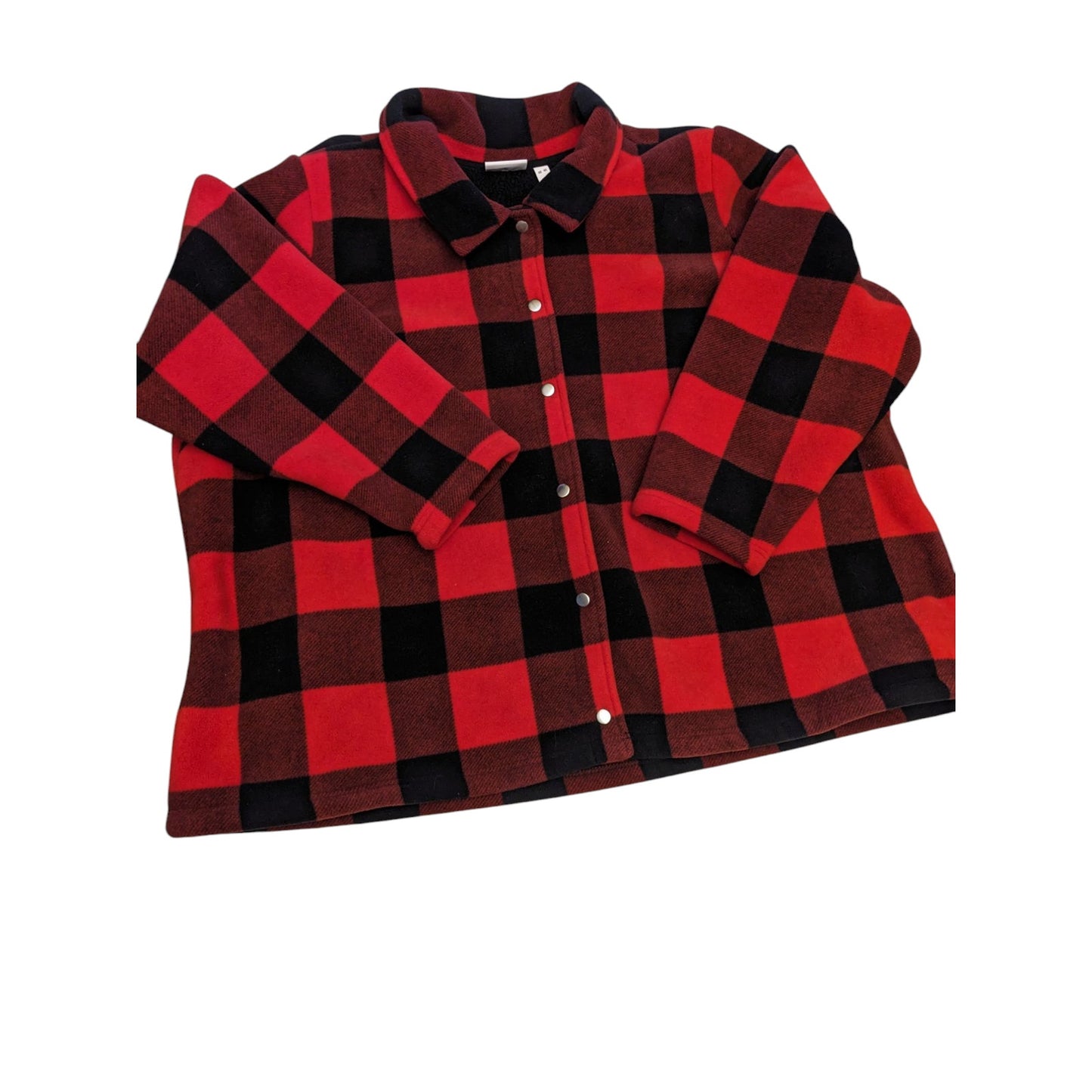 Denim & Co Sherpa Lined Buffalo Plaid Fleece Jacket Women 4X Red Black Button Up