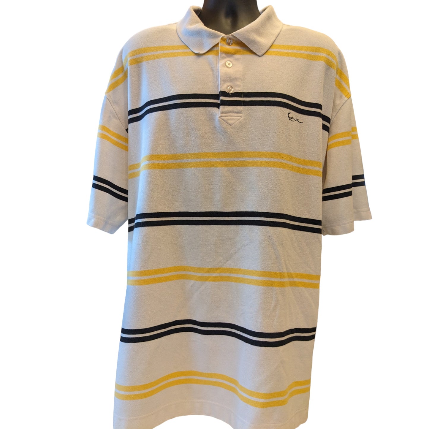 Karl Kani Gold Polo Shirt Mens 4X Golf White Yellow Black Stripes Short Sleeve