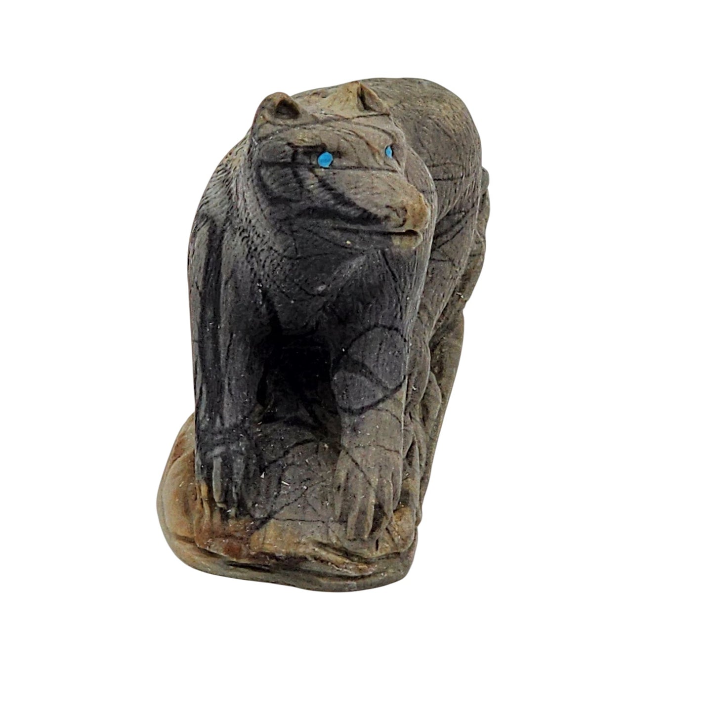 Native American Zuni Mountain Lion Stone Carving Calvin Weeka Turquoise Totem