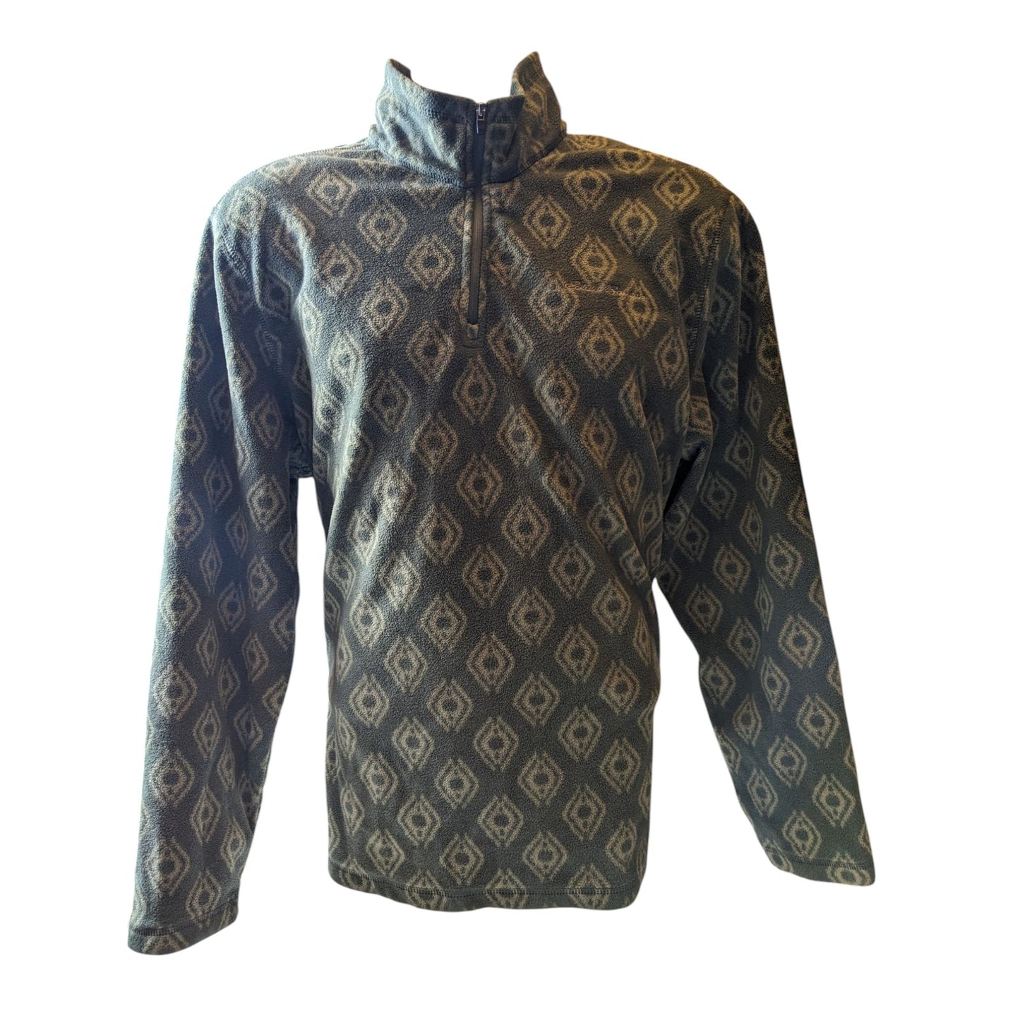 Eddie Bauer Men's Large Fleece Pullover Jacket Aztec Diamond Pattern Green