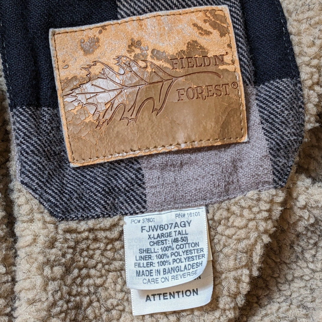 Field N Forest Sherpa Flannel Jacket Men XLT Zip BuffaloPlaid Lumberjack Shacket