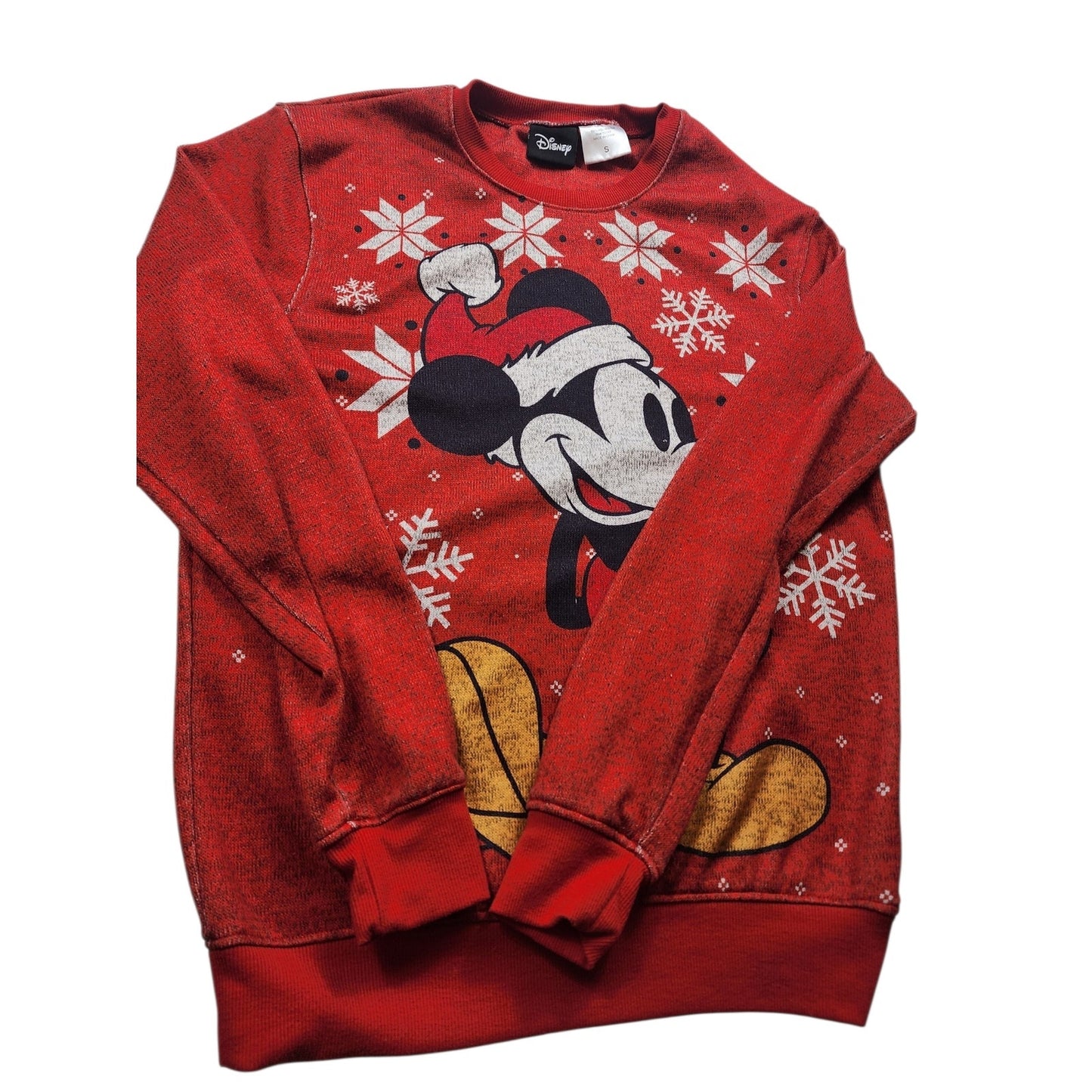 Disney Mickey Christmas Sweater Men Small Womens Medium Santa Hat Snowflake Ugly