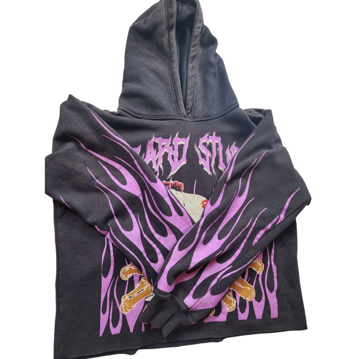 Hazard Hoodie Men Medium Graphic Flame Skeleton Goth Streetwear Sweatshirt