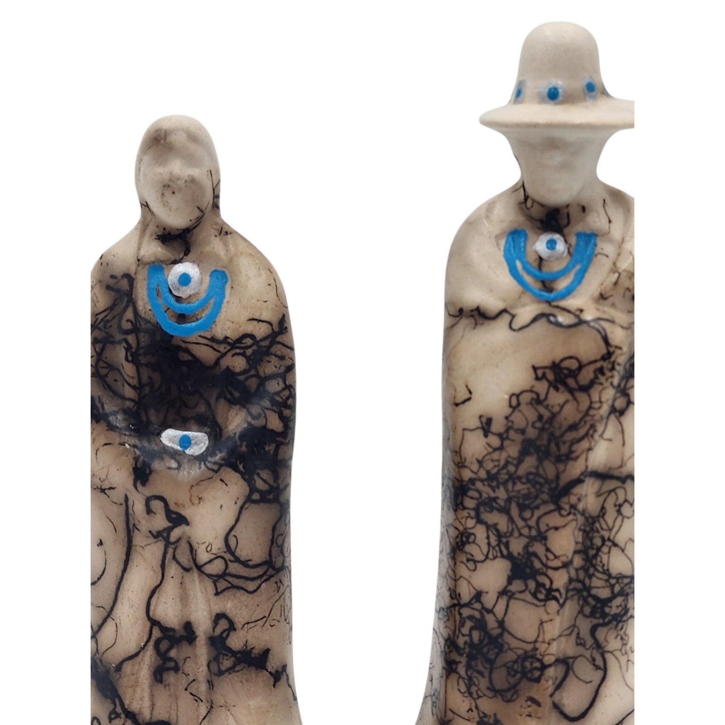 Native American Horsehair Pottery Figurines Southwest Sculpture Couple Pair 6"