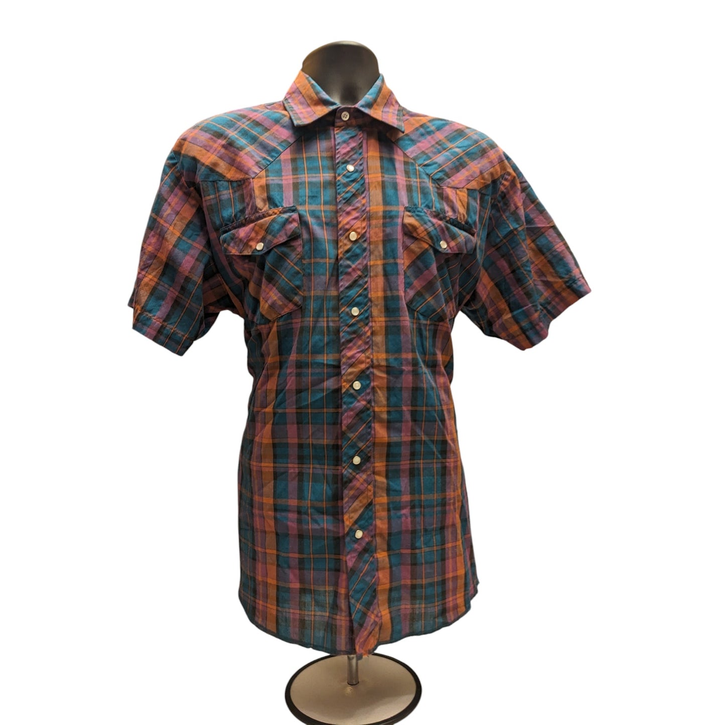 Wrangler Shirt Mens Large Plaid Western Short Sleeve Snap Buttons Cowboy Country