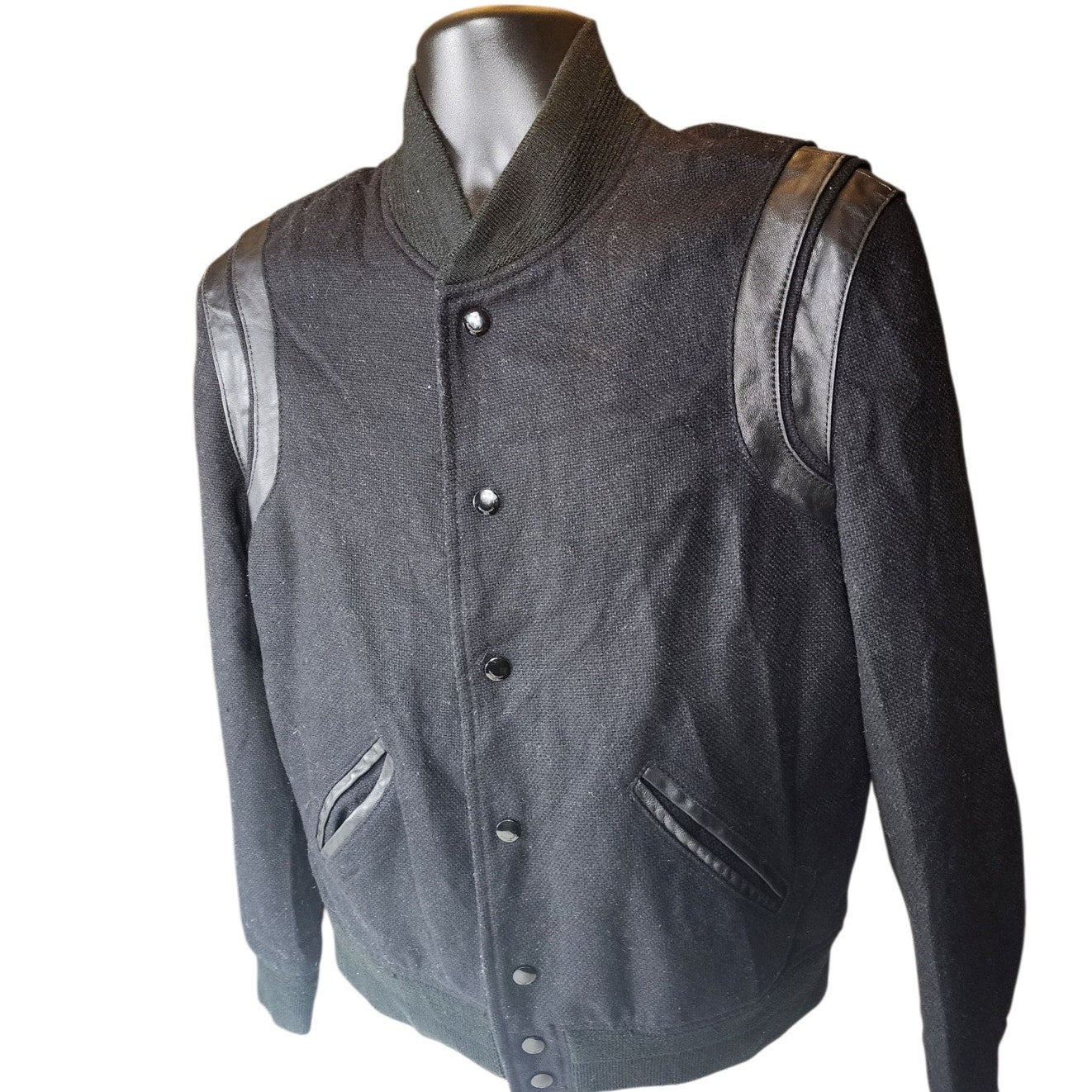 Saint Laurent Teddy Jacket Mens 52 Large Bomber Ribbed Collar Italy Paris Snap