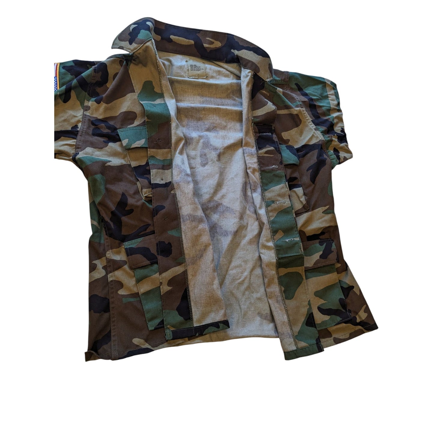 Woodland Camo Combat Shirt Jacket Mens Large Short Army Field Coat Tactical