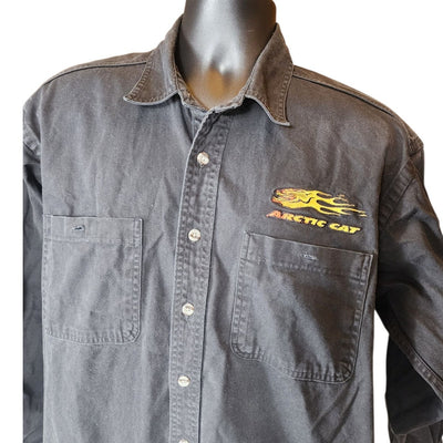 Vintage Arctic Cat Button Up Shirt Mens Large Flame Logo Snowmobile Racing Y2K