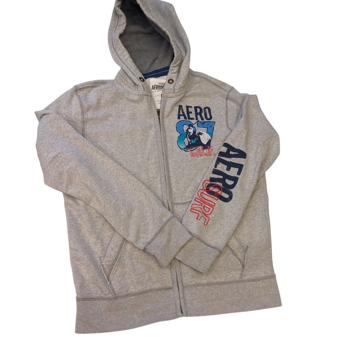 Aeropostale Hoodie Mens Large Zip Up Sweatshirt AERO Surf Graphic California