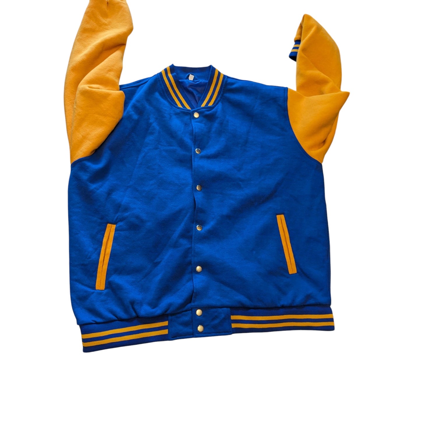Varsity Jacket Mens XXL Letterman Style Bomber Blue Gold Snap Button Retro Style