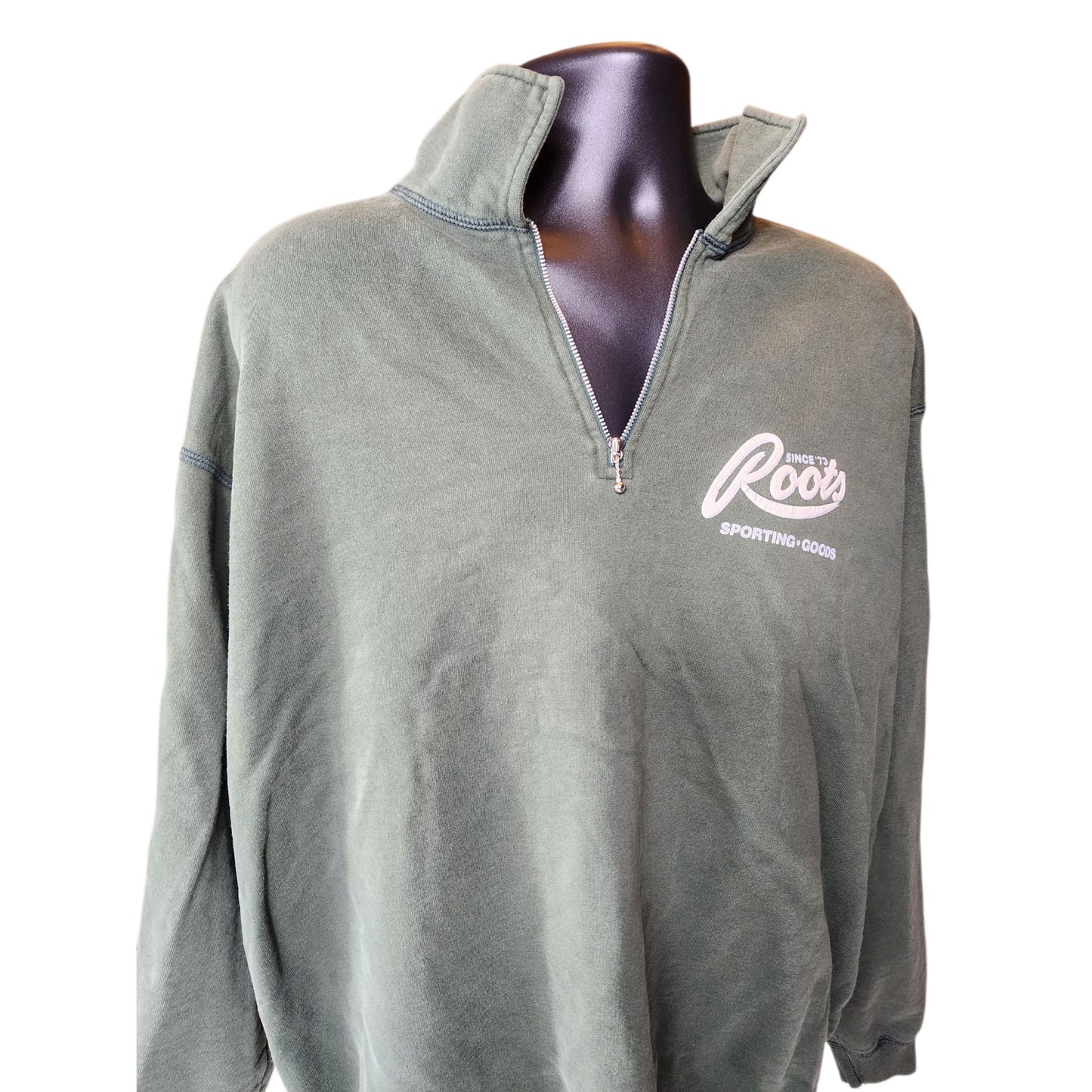 Roots Canada Half Zip Pullover Sweatshirt Mens XL Green Cotton Vintage Y2K