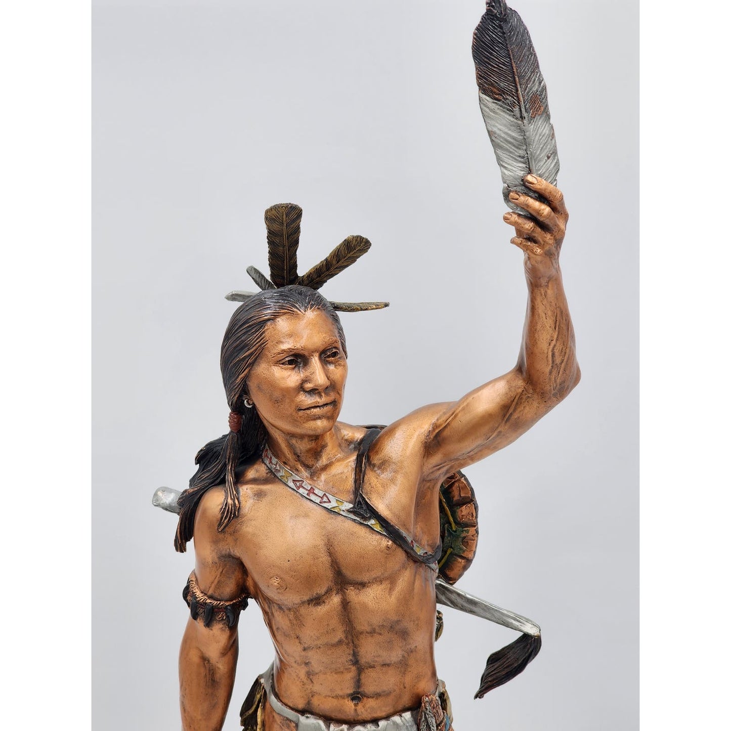 Christopher Pardell Bronze Sculpture Bears Heart Indian Coupe Feather Mixed Media Signed 24"