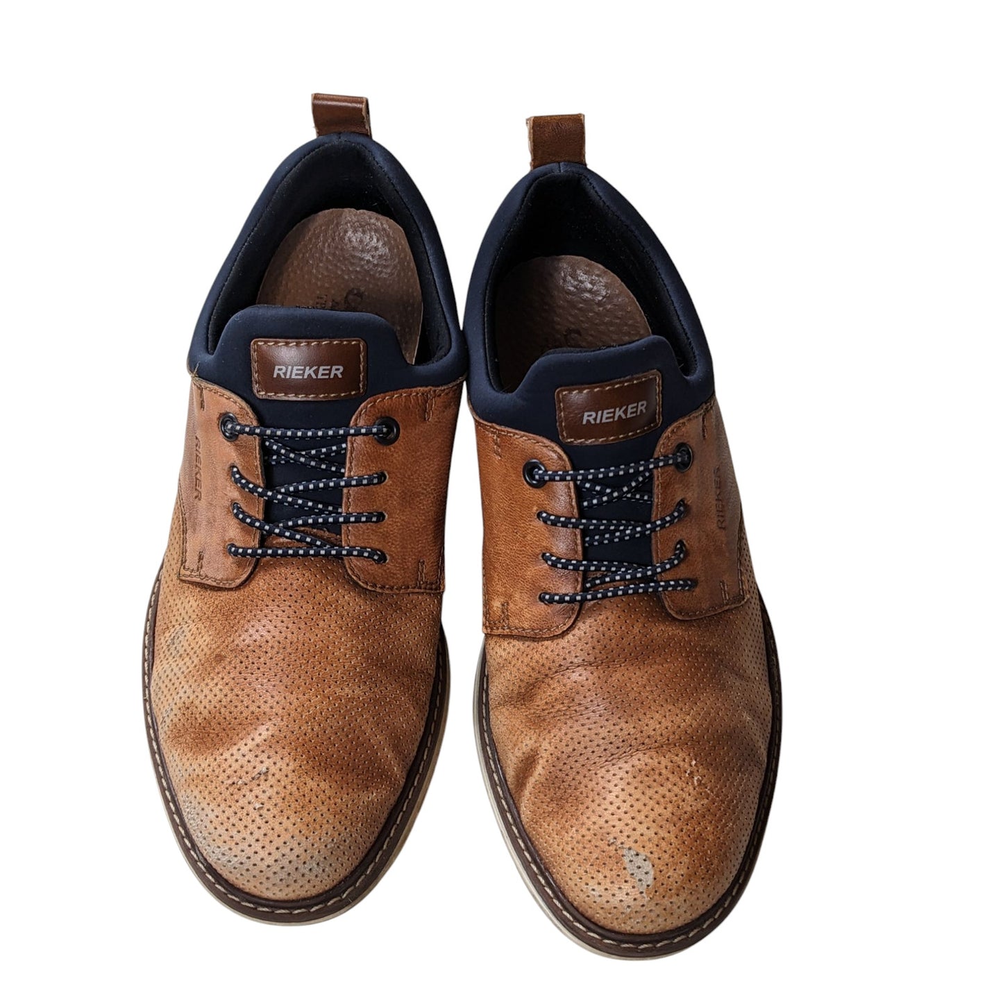 Rieker Shoes Mens 8.5 EU 41 Brown Leather Perforated Derby Sneakers European
