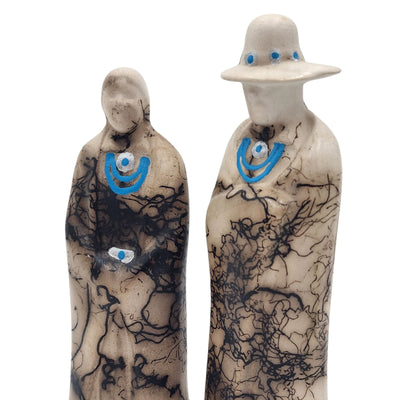 Native American Horsehair Pottery Figurines Southwest Sculpture Couple Pair 6"