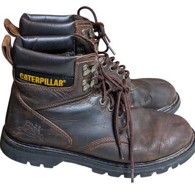 Caterpillar Work Boots Mens 10.5 Brown Leather Steel Toe Safety Oil Resistant