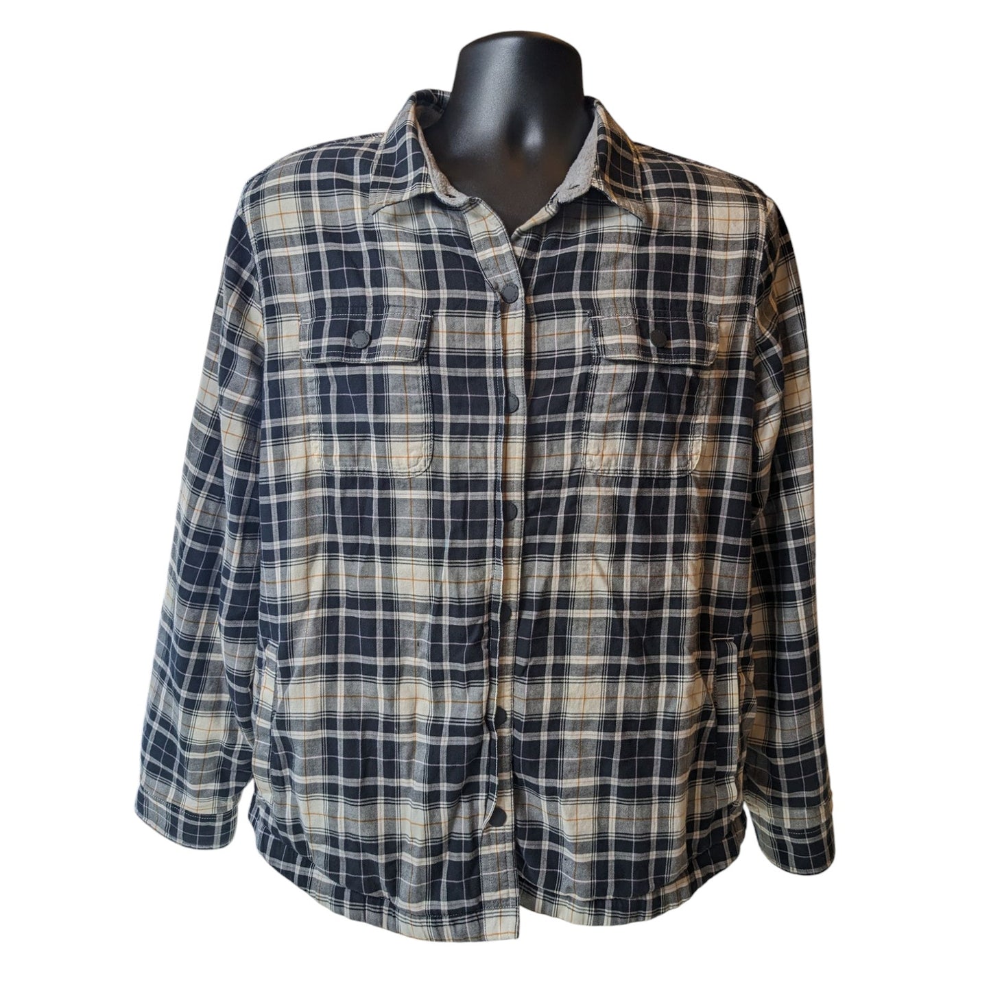 LL Bean Fleece Flannel Shirt Jacket Men Large Lined Plaid Sherpa Lumberjack Work