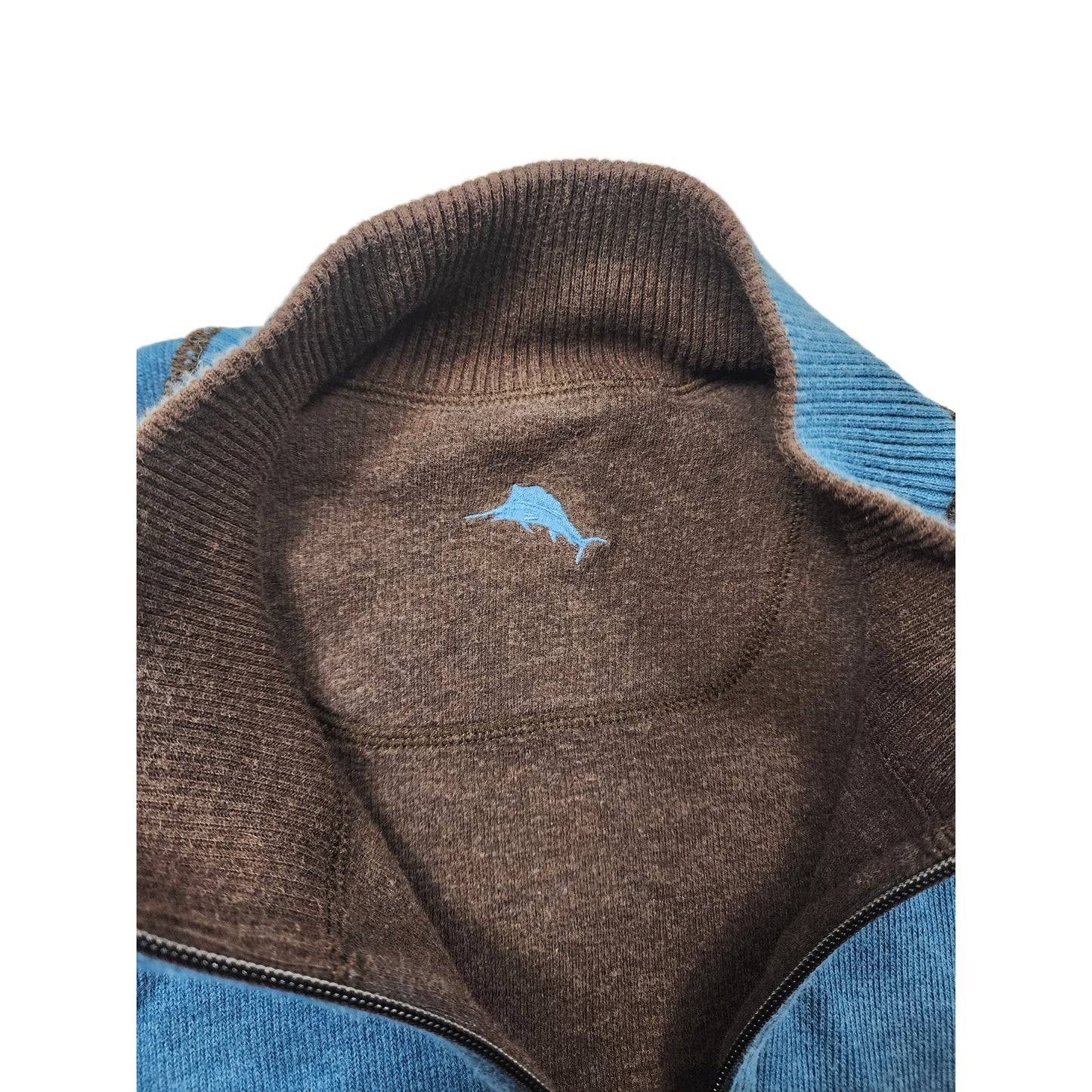 Tommy Bahama Reversible 1/4 Zip Pullover Mens 2XL Brown Blue Sweater Casual Knit