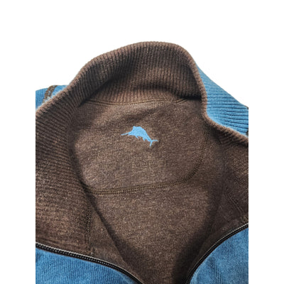 Tommy Bahama Reversible 1/4 Zip Pullover Mens 2XL Brown Blue Sweater Casual Knit