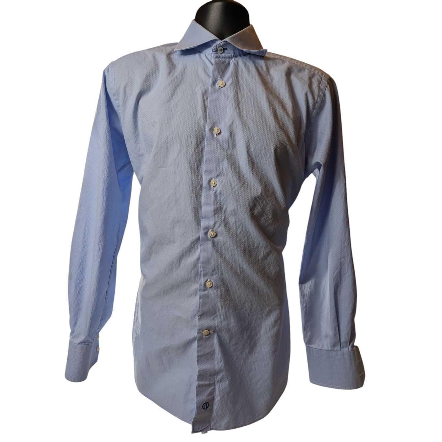 David Donahue Dress Shirt Mens Large 16.5 34 Blue Trim Fit Long Sleeve Button Up