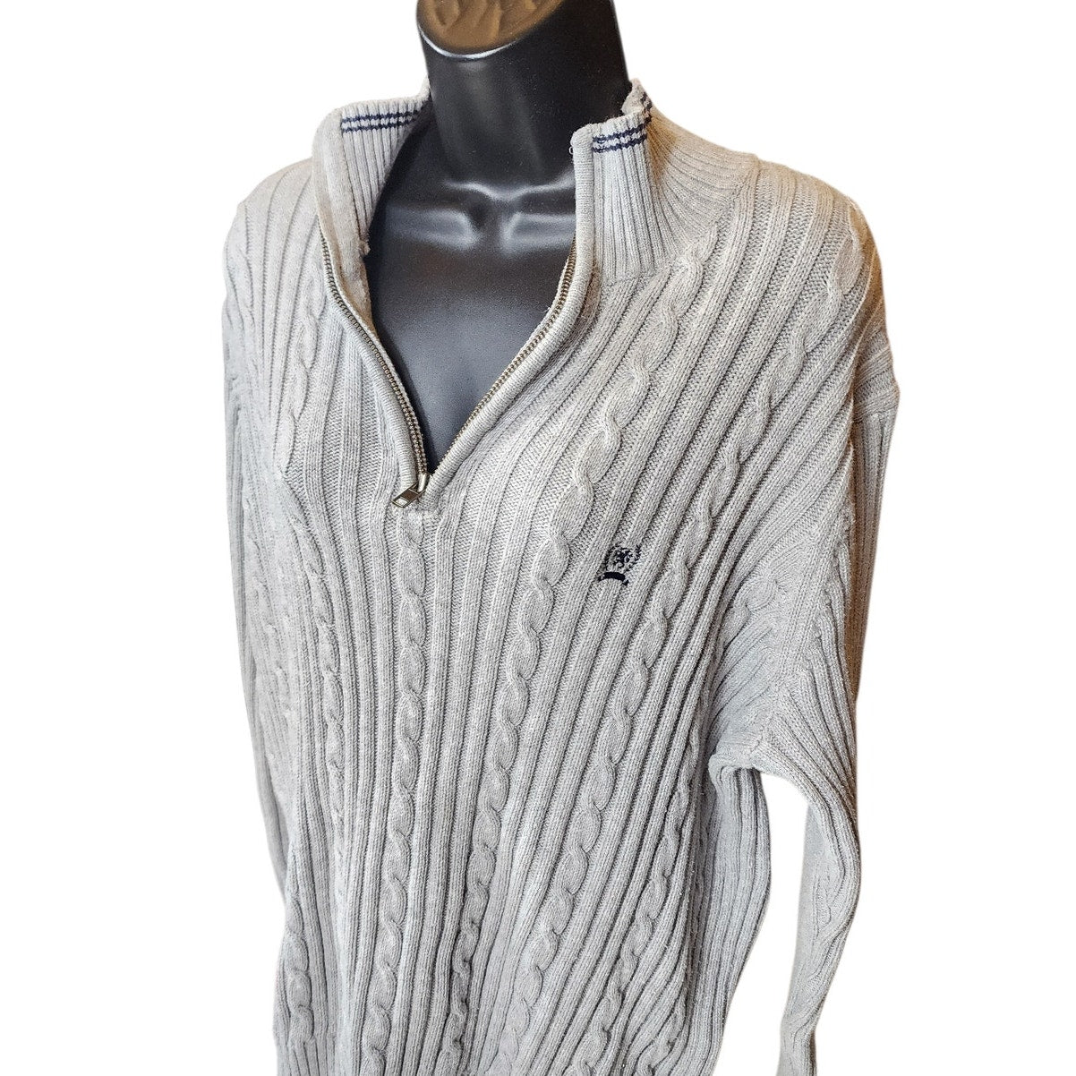 Tommy Hilfiger Crest Sweater Womens Large Quarter Cable Knit Pullover Preppy Y2K