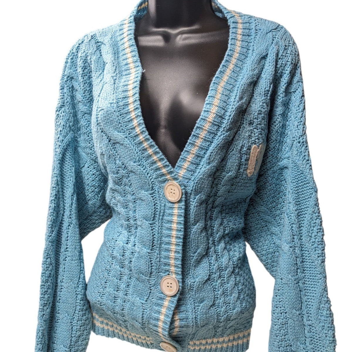 Taylor Swift 1989 Cardigan Womens Medium Large Blue Cable Knit Seagull Button