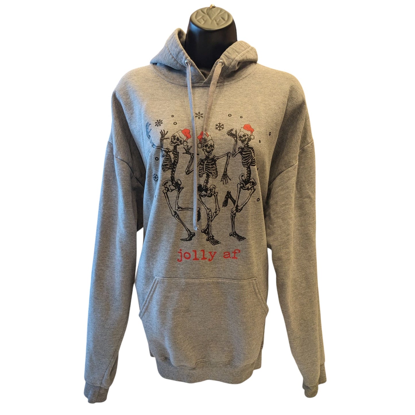 Athletic Works Jolly AF Skeletons Hoodie Mens XL Funny Christmas Sweatshirt Gray