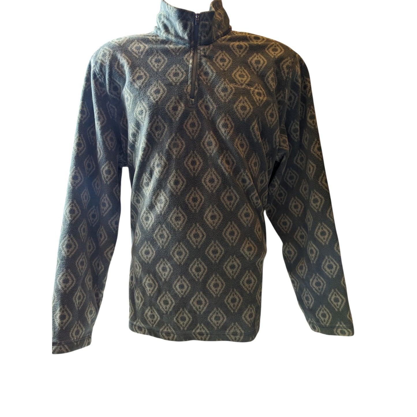 Eddie Bauer Men's Large Fleece Pullover Jacket Aztec Diamond Pattern Green